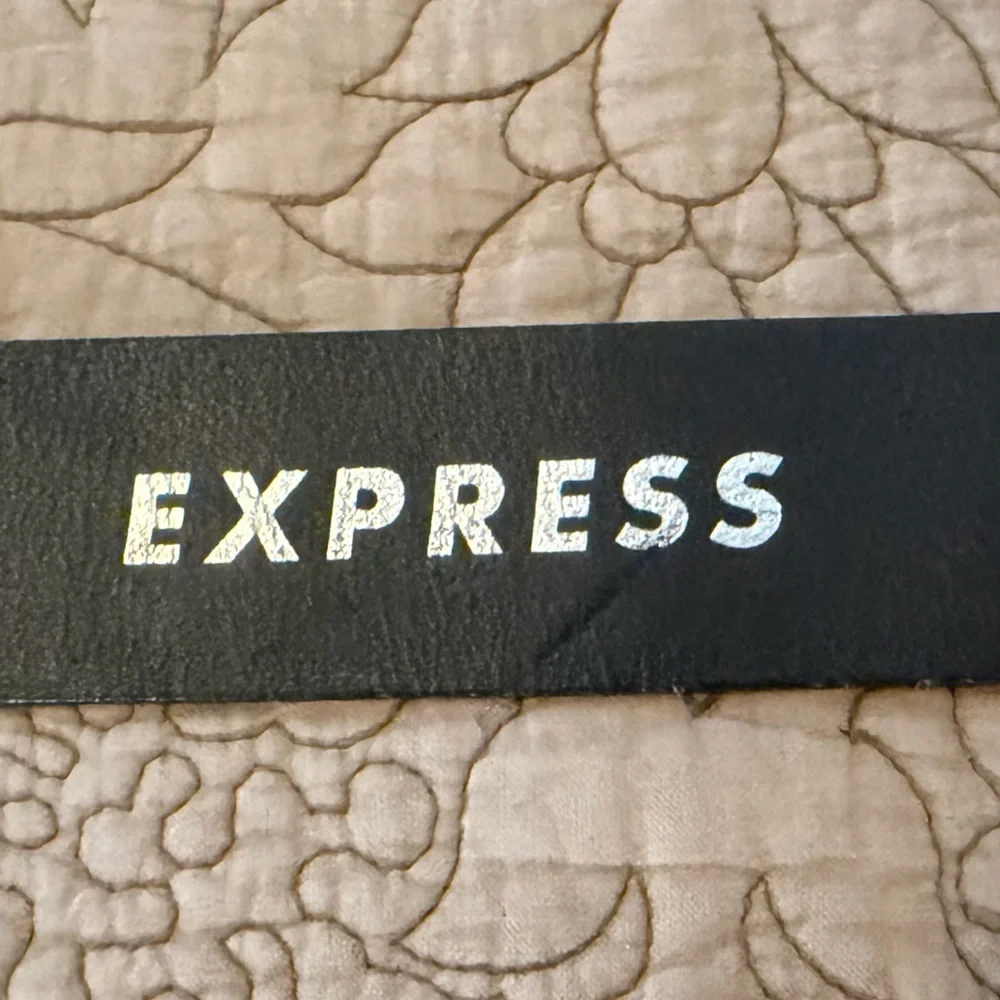 Express Black Leather Belt with Distressed Gold Buckle, Size S